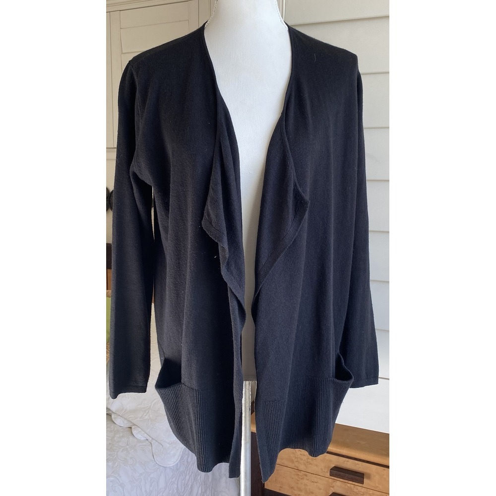 J. Jill  Black Silk Blend Open Cardigan Sweater Closet Staple Minimalist Small